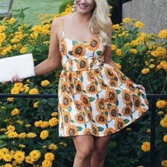 Sunflower Print Crisscross Cami Mini Dress - Picture 13 of 14